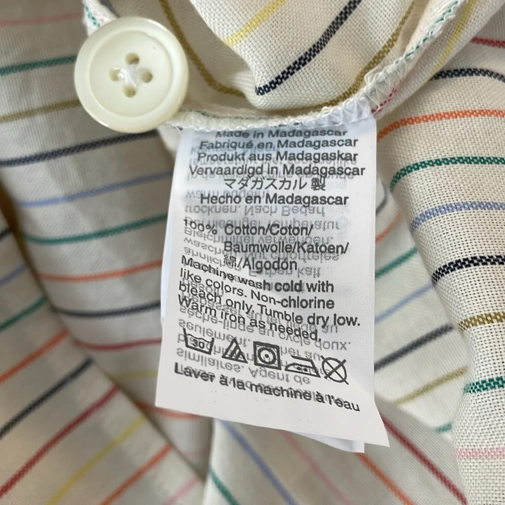 Madewell Bedtime Pajama Top in‎ Rainbow Stripe w/Pocket 100% Cotton Size Medium